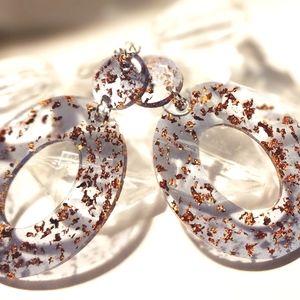 Handmade Wide Oval Earrings (Light Blue) with Copper Flakes